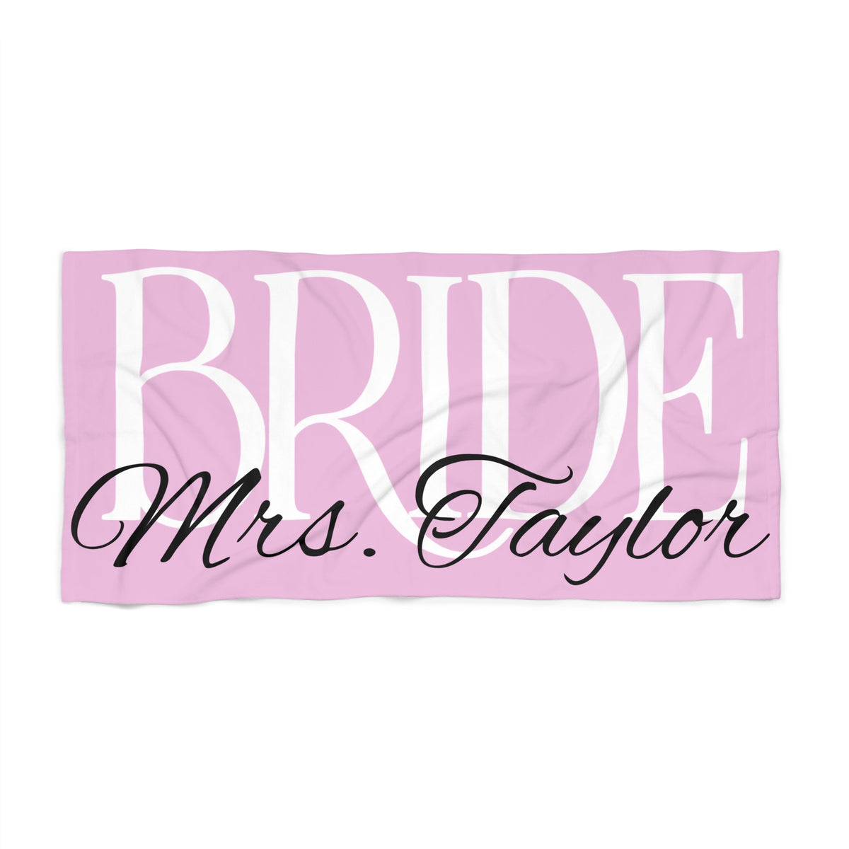 Bride Mrs. Taylor Pink Bridal Beach Towel — Personalized Bachelorette & Honeymoon Towel