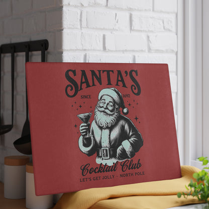 Santa’s Cocktail Club Glass Cutting Board — Festive Christmas Kitchen Decor