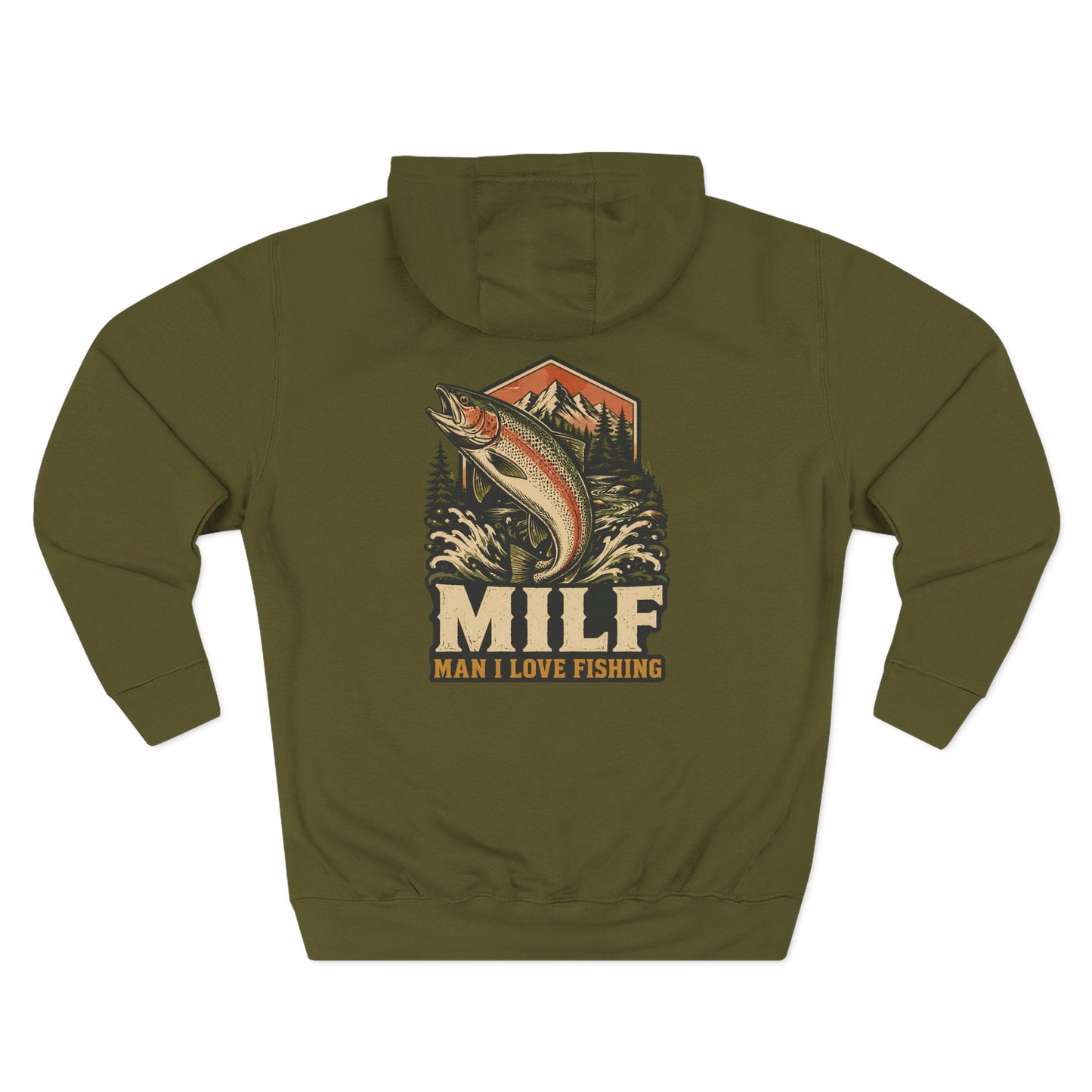 Fishing Hoodie — 'MILF (Man I Love Fishing)' Retro Trout Graphic