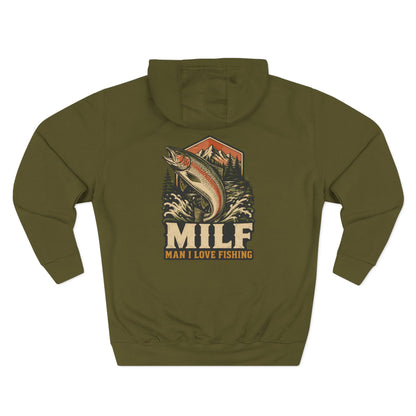Fishing Hoodie — 'MILF (Man I Love Fishing)' Retro Trout Graphic