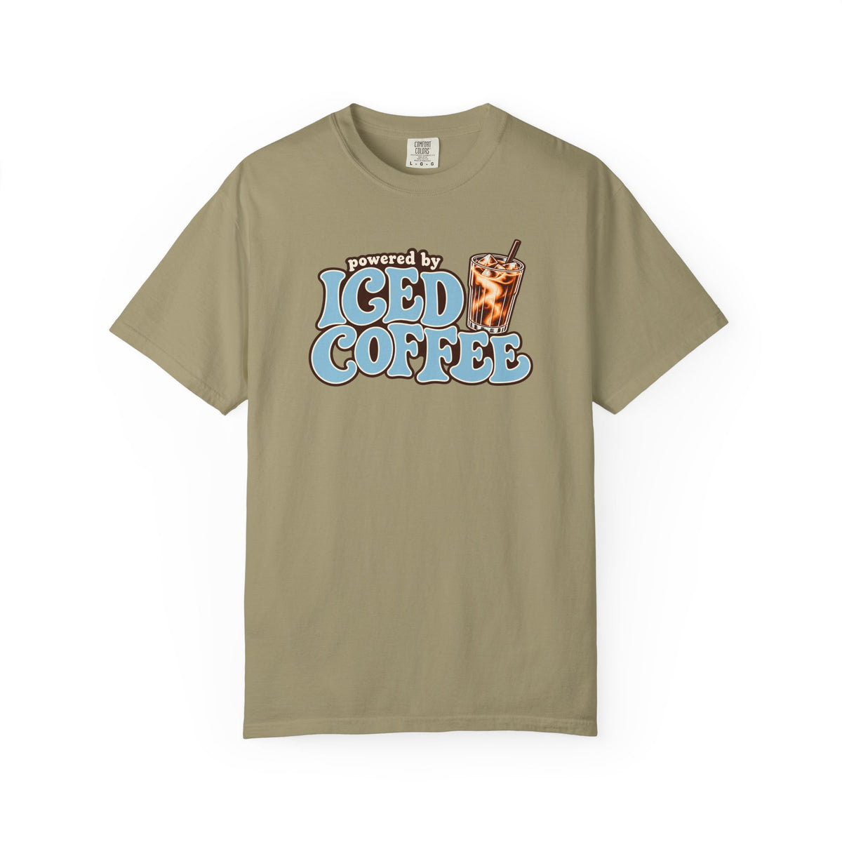 Iced Coffee Graphic T-Shirt — "Powered by Iced Coffee" Retro Coffee Tee