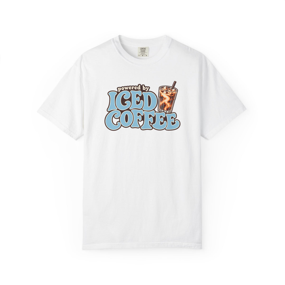 Iced Coffee Graphic T-Shirt — "Powered by Iced Coffee" Retro Coffee Tee