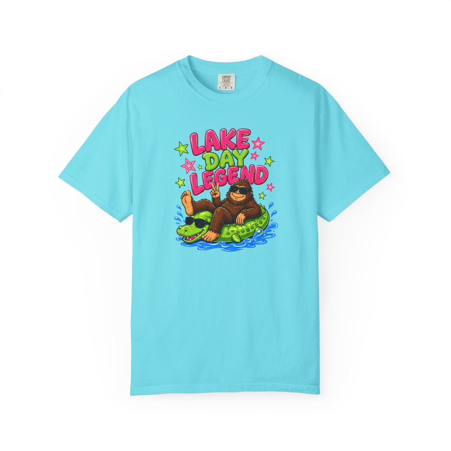 Lake Day Legend Bigfoot on Alligator Floatie T-Shirt