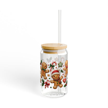 Gingerbread Holiday Sipper Glass — 16oz Festive Cookie Drink Tumbler