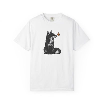 Butterfly Kissing Fox T-Shirt | Fox and Butterfly Illustration Tee