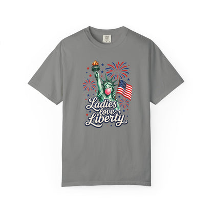 Ladies Love Liberty Statue of Liberty T-Shirt | American Flag Fireworks