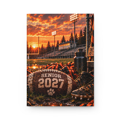 Senior 2027 Football Hardcover Journal — Tiger Mascot Sunset Lined Notebook