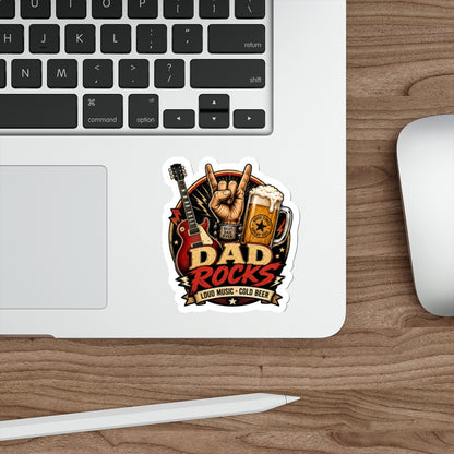 Dad Rocks Guitar Sticker | Rock Hand Sign, Beer, Loud Music