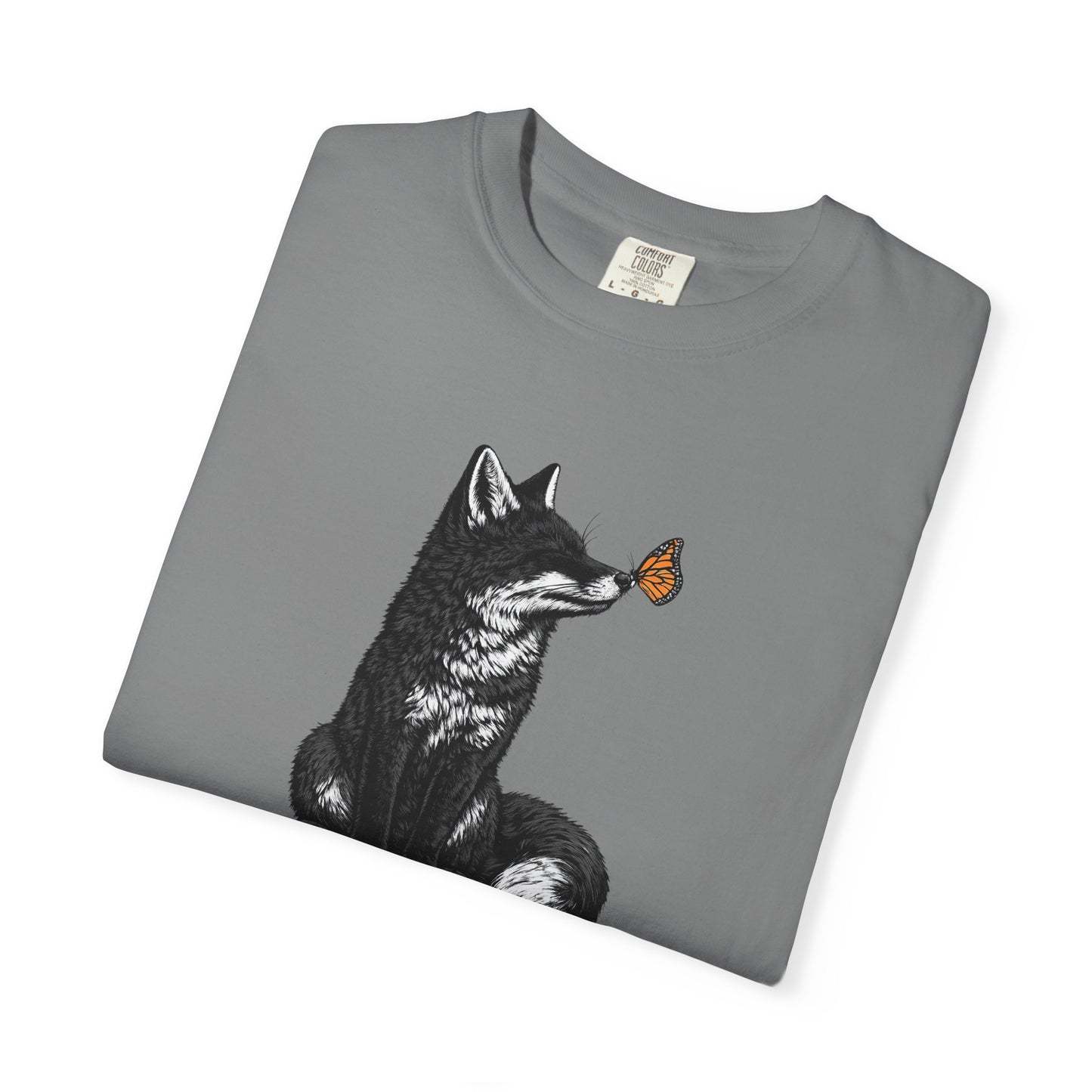 Butterfly Kissing Fox T-Shirt | Fox and Butterfly Illustration Tee