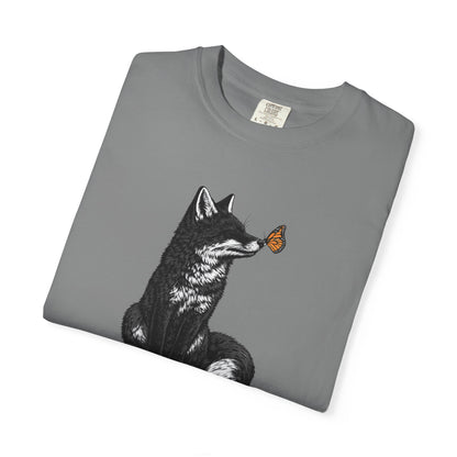 Butterfly Kissing Fox T-Shirt | Fox and Butterfly Illustration Tee
