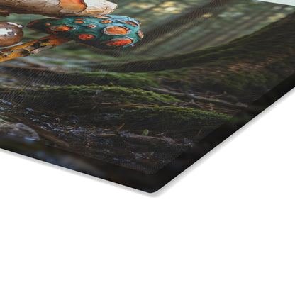 Whimsical Forest Mushrooms Glass Cutting Board — Woodland Kitchen Art