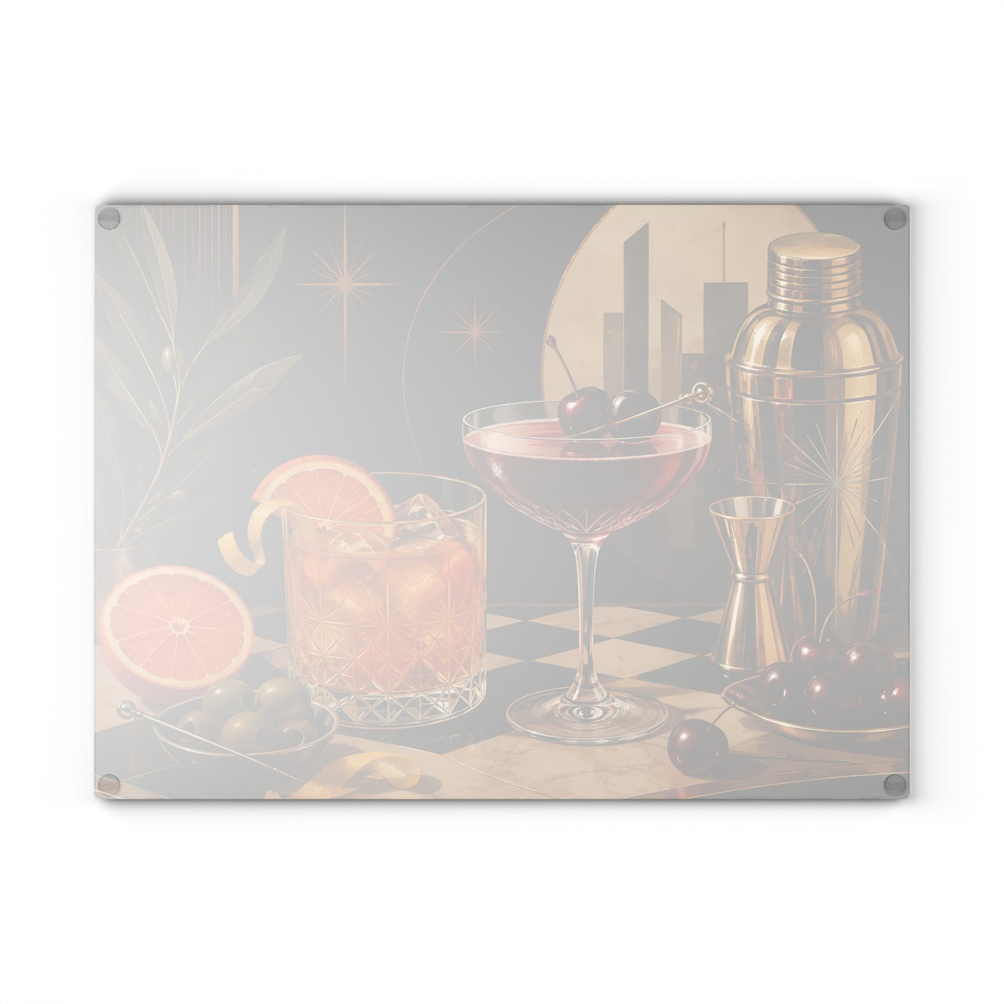 Cocktail Glass Cutting Board — Vintage Bar Art Glass Chopping Board