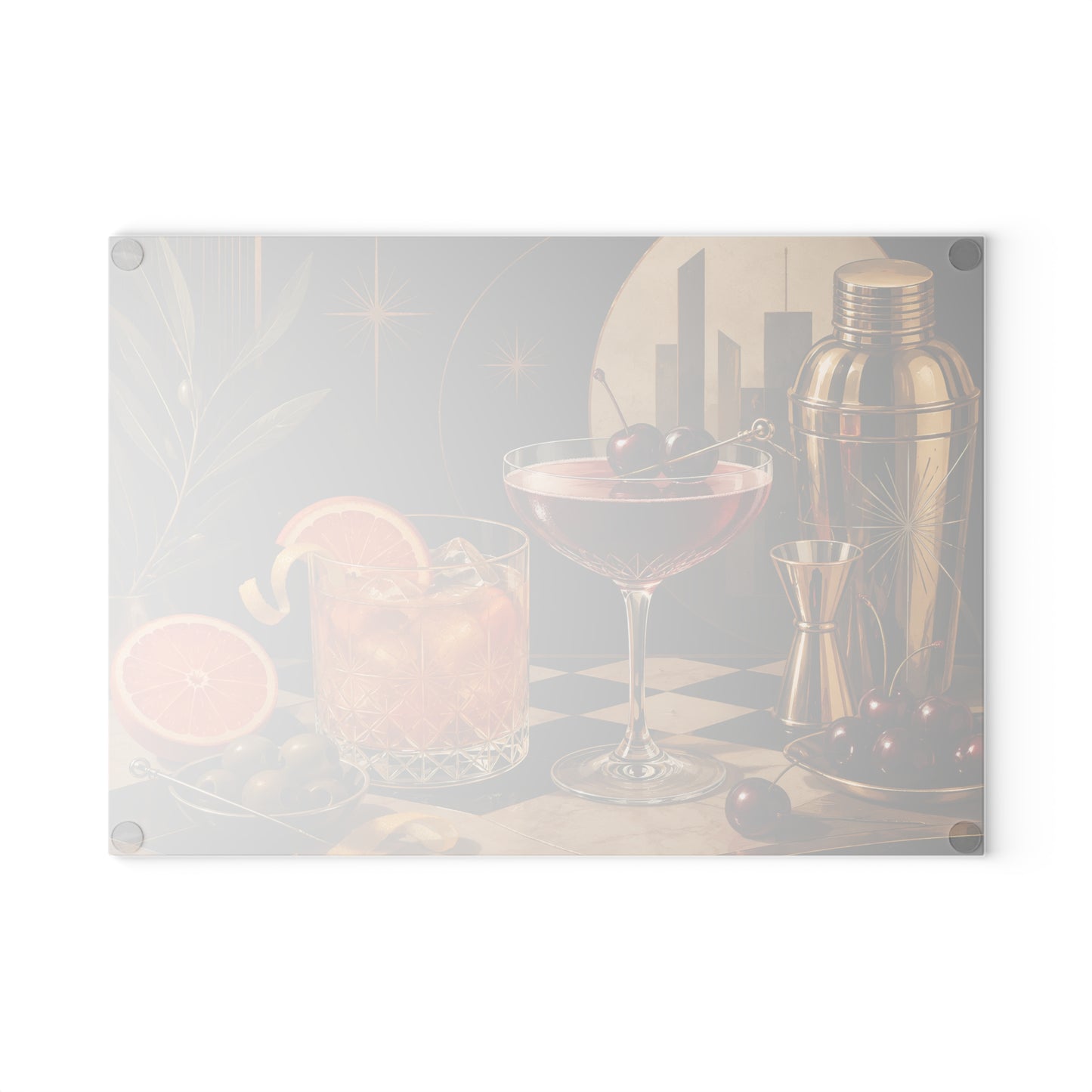 Cocktail Glass Cutting Board — Vintage Bar Art Glass Chopping Board