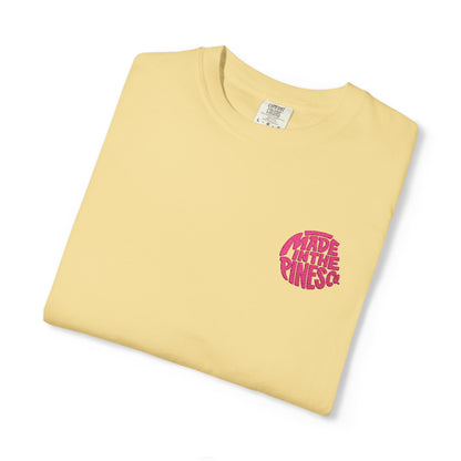 Made in the Pines Co. Embroidered Comfort Colors 1717 T-Shirt | Hot Pink Retro Logo Tee | Garment-Dyed Unisex Shirt