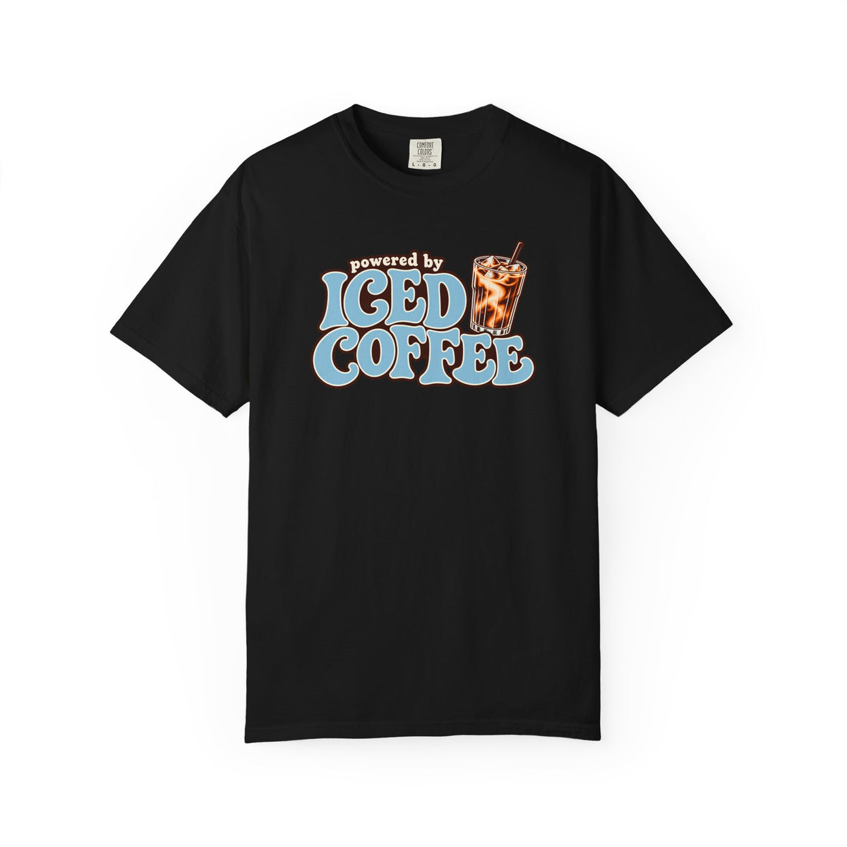 Iced Coffee Graphic T-Shirt — "Powered by Iced Coffee" Retro Coffee Tee