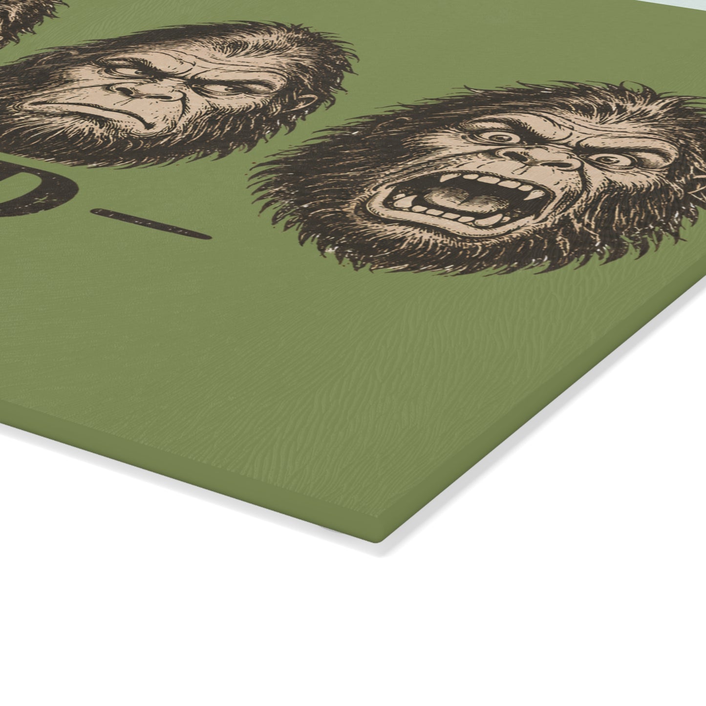 Glass Cutting Board — 'Mood' Bigfoot Sasquatch Faces Decorative Kitchen Board