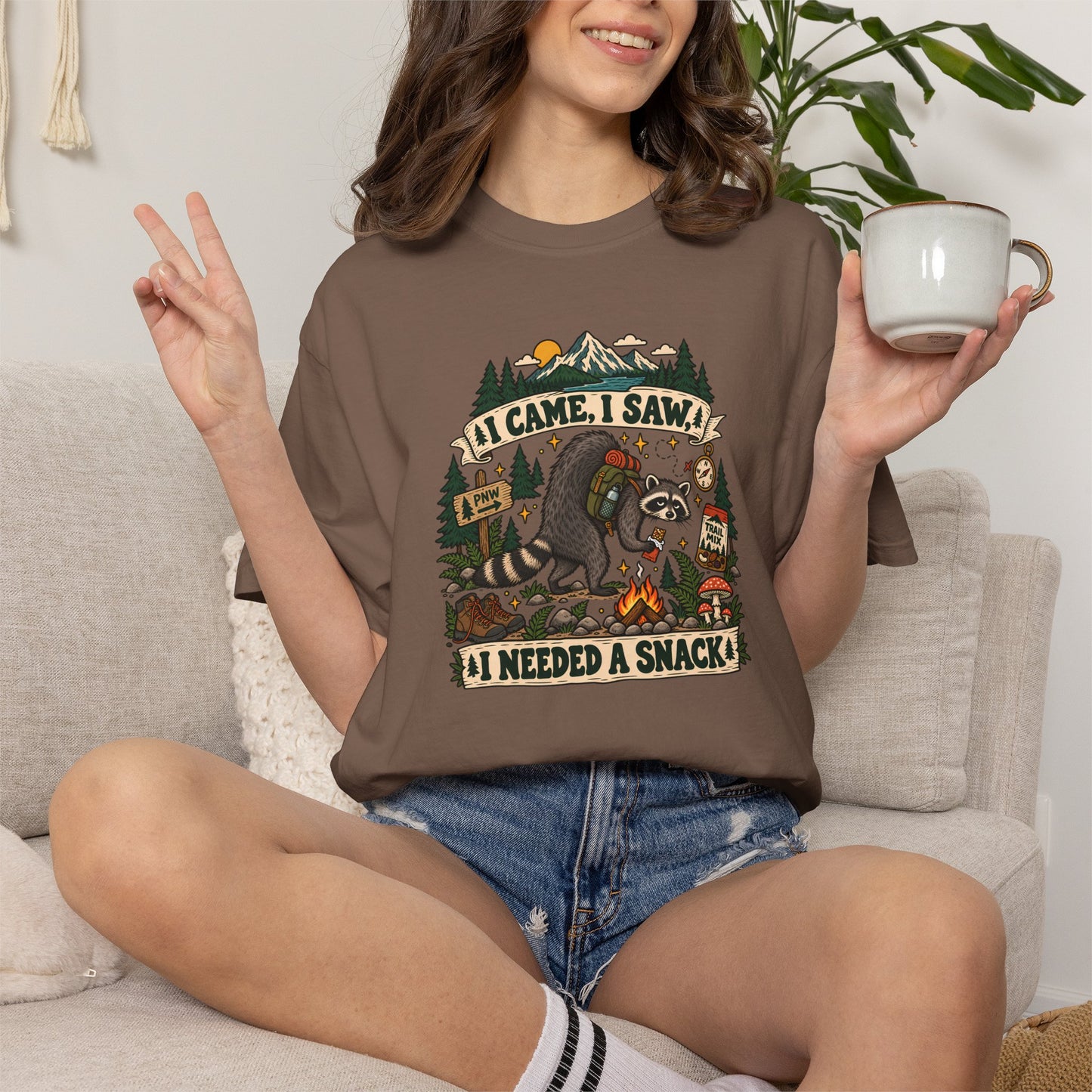 T-Shirt - 'I Came, I Saw, I Needed a Snack' Bear Camping Graphic