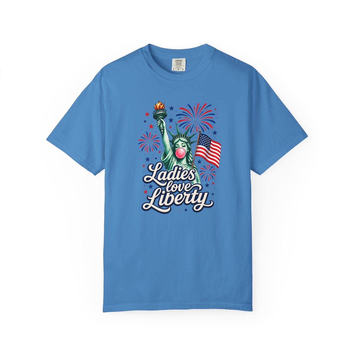 Ladies Love Liberty Statue of Liberty T-Shirt | American Flag Fireworks