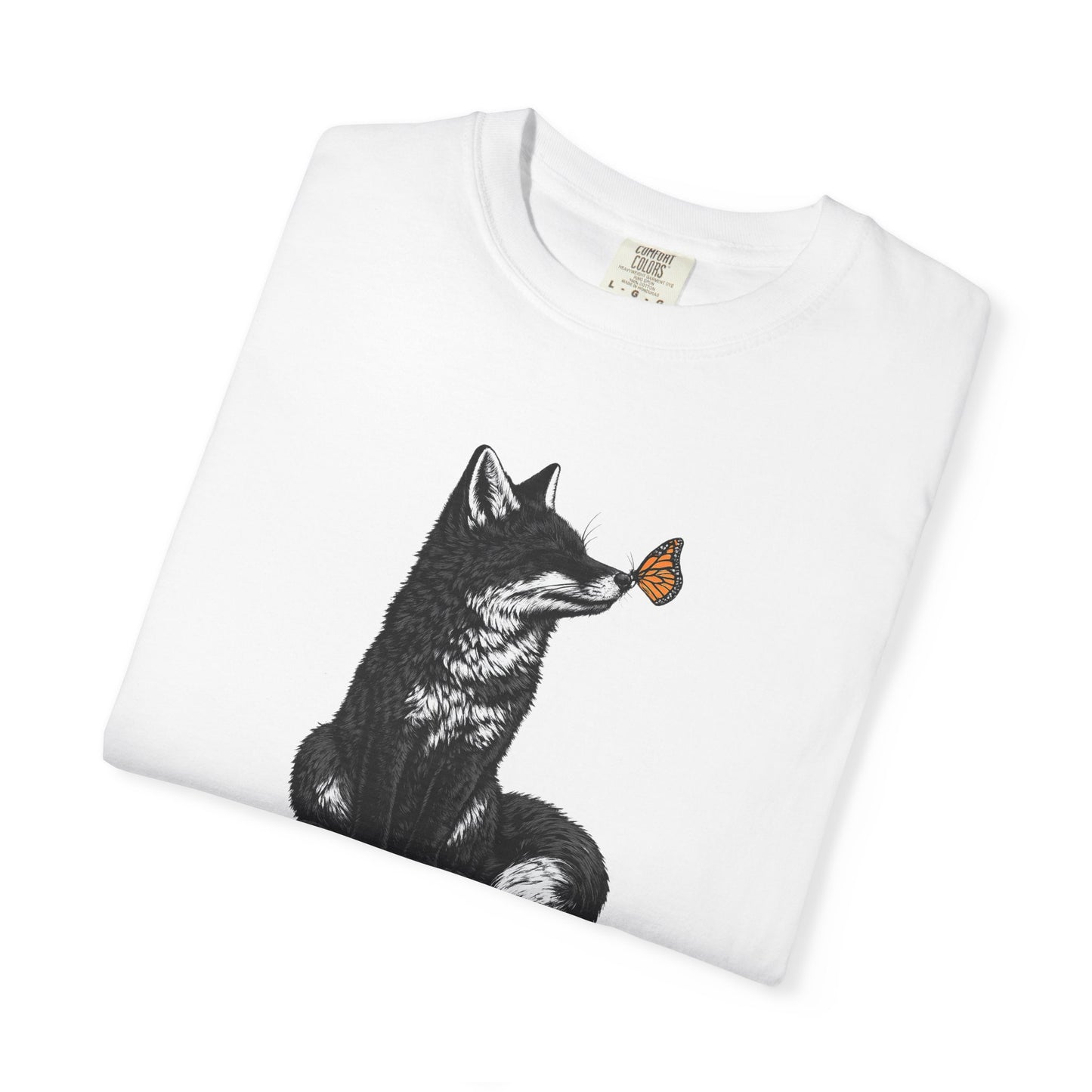 Butterfly Kissing Fox T-Shirt | Fox and Butterfly Illustration Tee