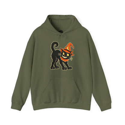 Halloween Black Cat Hoodie – Vintage Witch Hat Cat Pullover