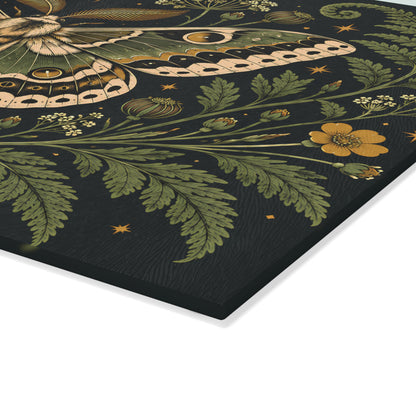 Glass Cutting Board — Vintage Moth & Fern Botanical Design