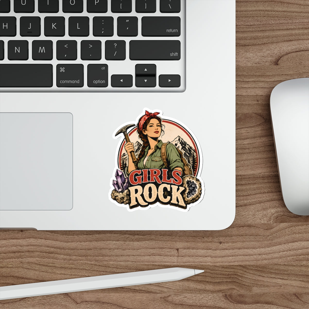 Retro Girls Rock Climbing Miner sticker | Rockhounding Mountain Nature Lover Die-Cut Sticker