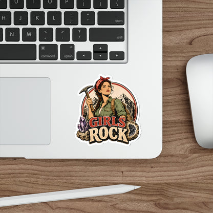 Retro Girls Rock Climbing Miner sticker | Rockhounding Mountain Nature Lover Die-Cut Sticker