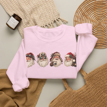 Santa Heads Crewneck Sweatshirt — Vintage Santa Faces Christmas Pullover