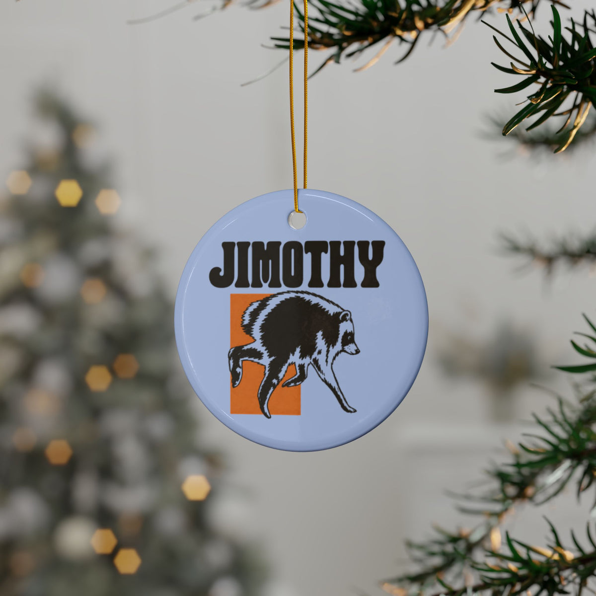 Jimothy Raccoon Illustration Ceramic Ornament | Double-Sided Round Ornament
