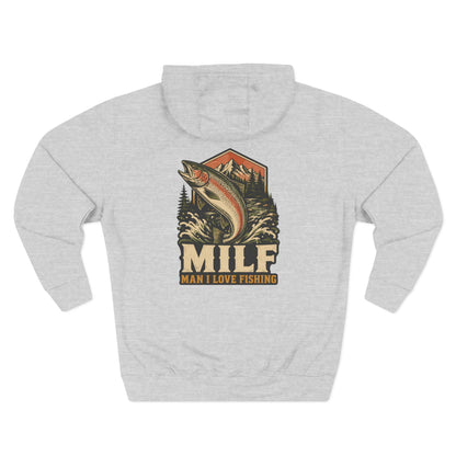 Fishing Hoodie — 'MILF (Man I Love Fishing)' Retro Trout Graphic