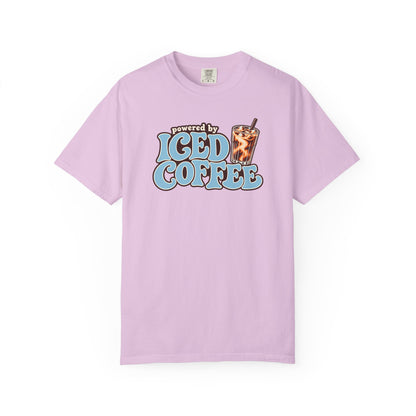 Iced Coffee Graphic T-Shirt — "Powered by Iced Coffee" Retro Coffee Tee