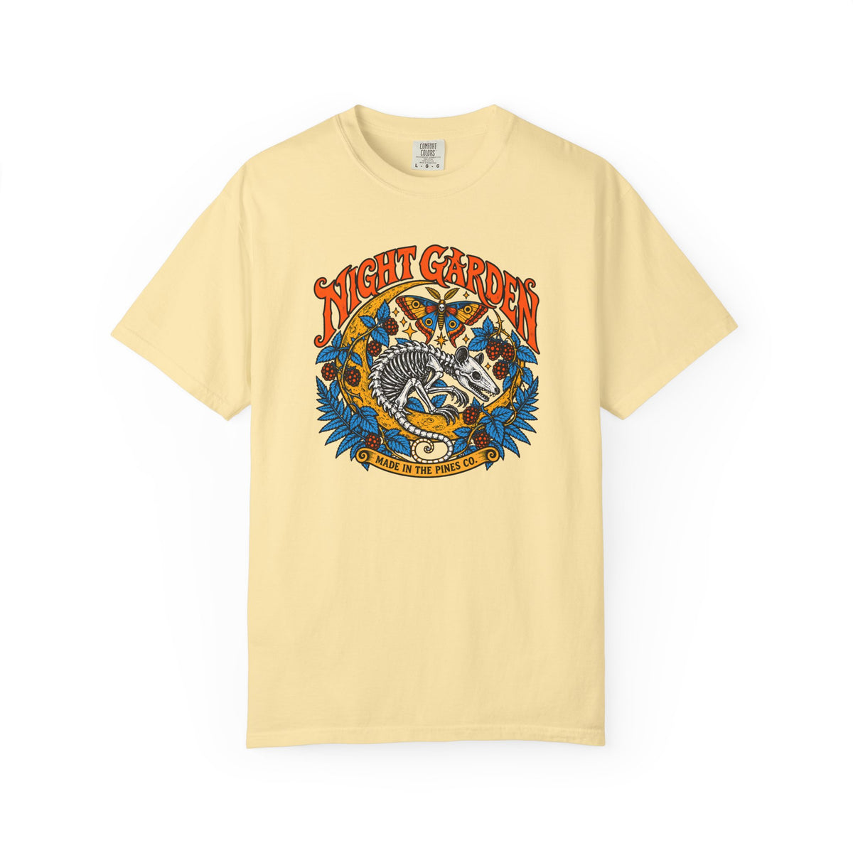 Night Garden T-Shirt, Opossum Skeleton with Moth & Moon, Gothic Botanical Graphic Tee