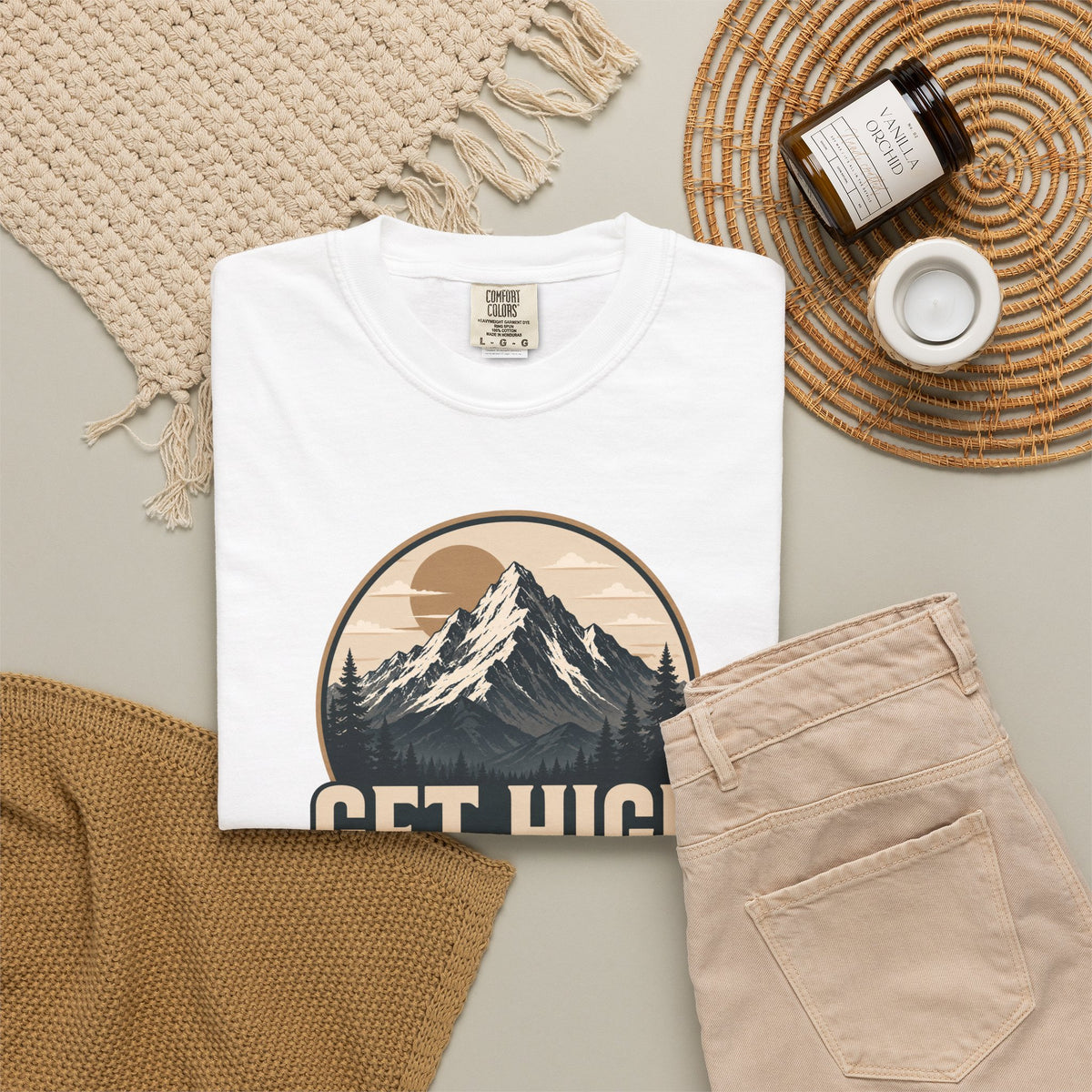 Get High Mountain Retro Outdoors Adventure T-Shirt