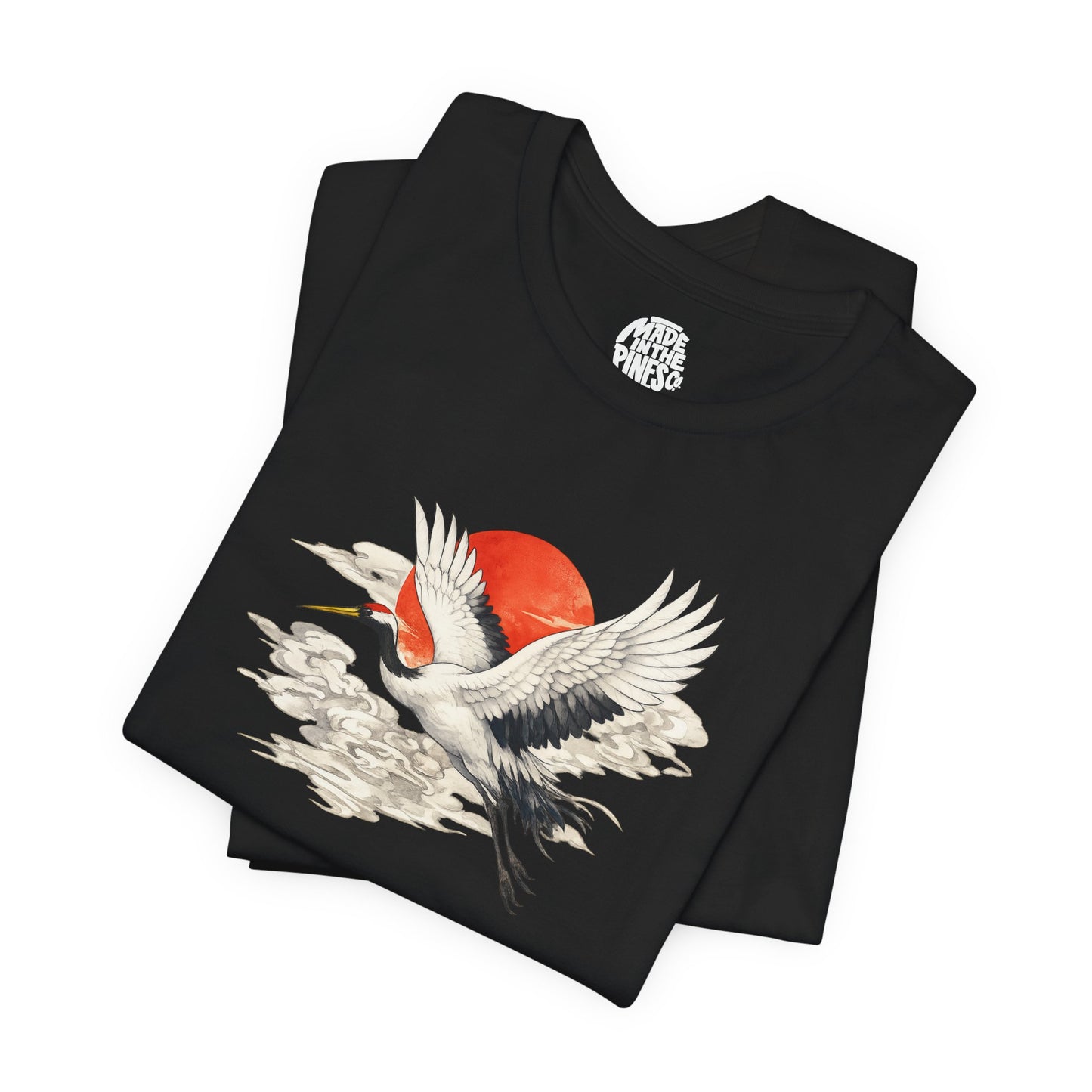 Red-Crowned Crane Rising Sun T-Shirt | Japanese Crane Illustration