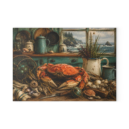 Coastal Crab Kitchen Glass Cutting Board – Nautical Seafood Coastal Décor