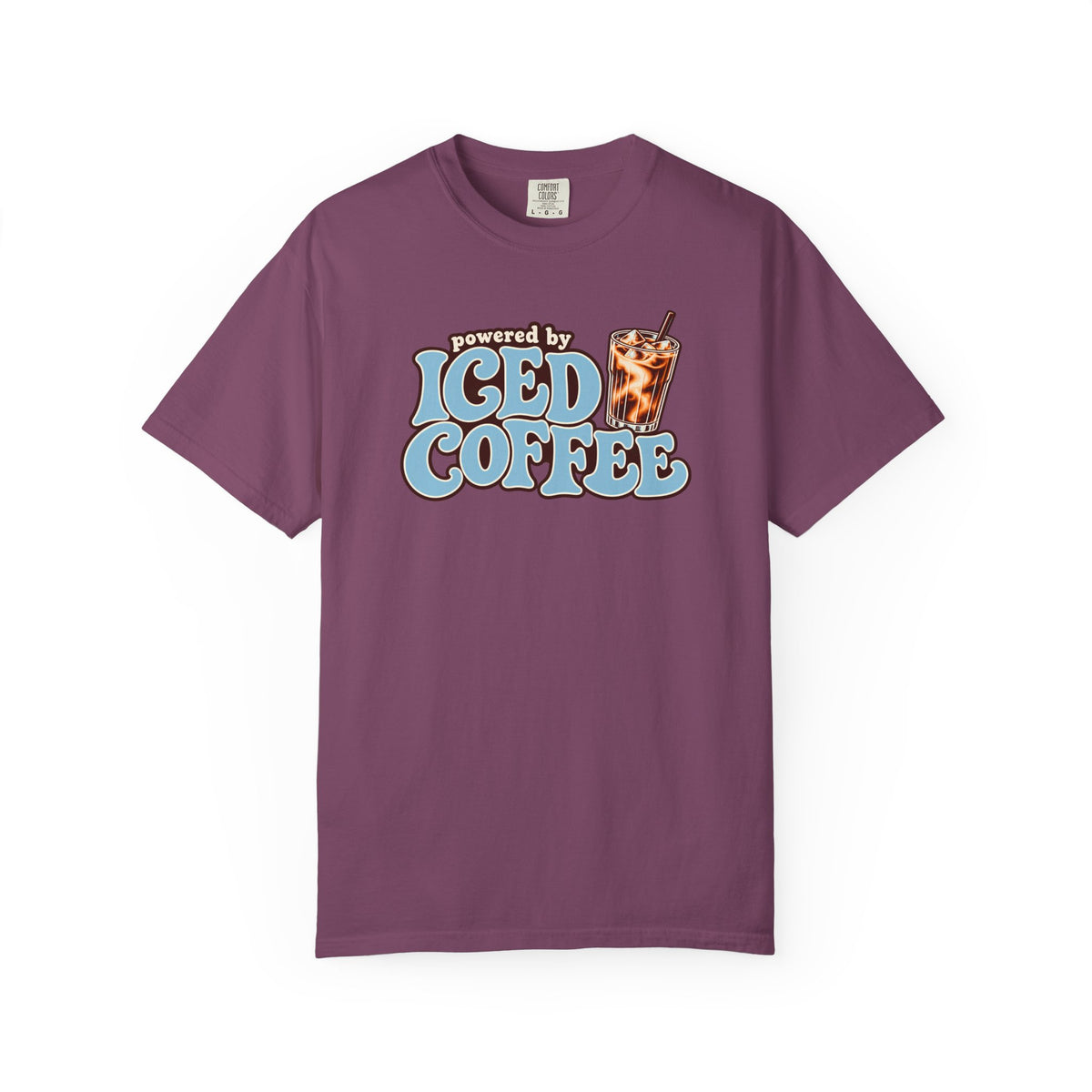 Iced Coffee Graphic T-Shirt — "Powered by Iced Coffee" Retro Coffee Tee