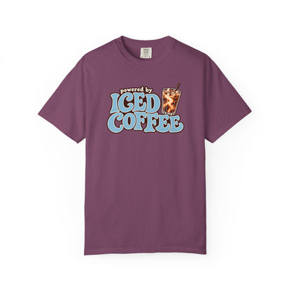 Iced Coffee Graphic T-Shirt — "Powered by Iced Coffee" Retro Coffee Tee