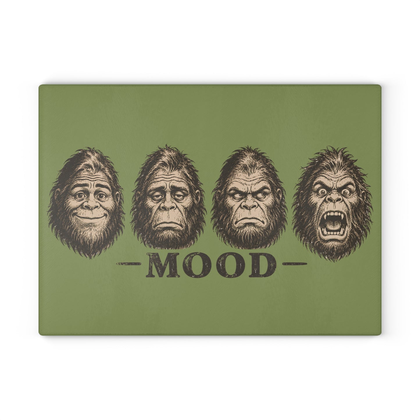 Glass Cutting Board — 'Mood' Bigfoot Sasquatch Faces Decorative Kitchen Board