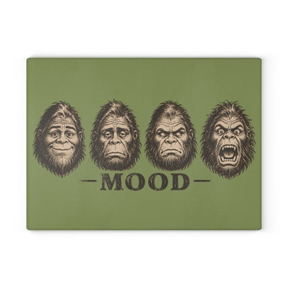 Glass Cutting Board — 'Mood' Bigfoot Sasquatch Faces Decorative Kitchen Board