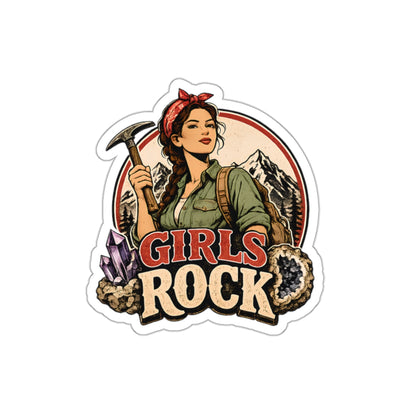 Retro Girls Rock Climbing Miner sticker | Rockhounding Mountain Nature Lover Die-Cut Sticker
