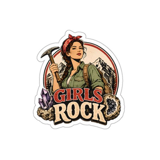 Retro Girls Rock Climbing Miner sticker | Rockhounding Mountain Nature Lover Die-Cut Sticker